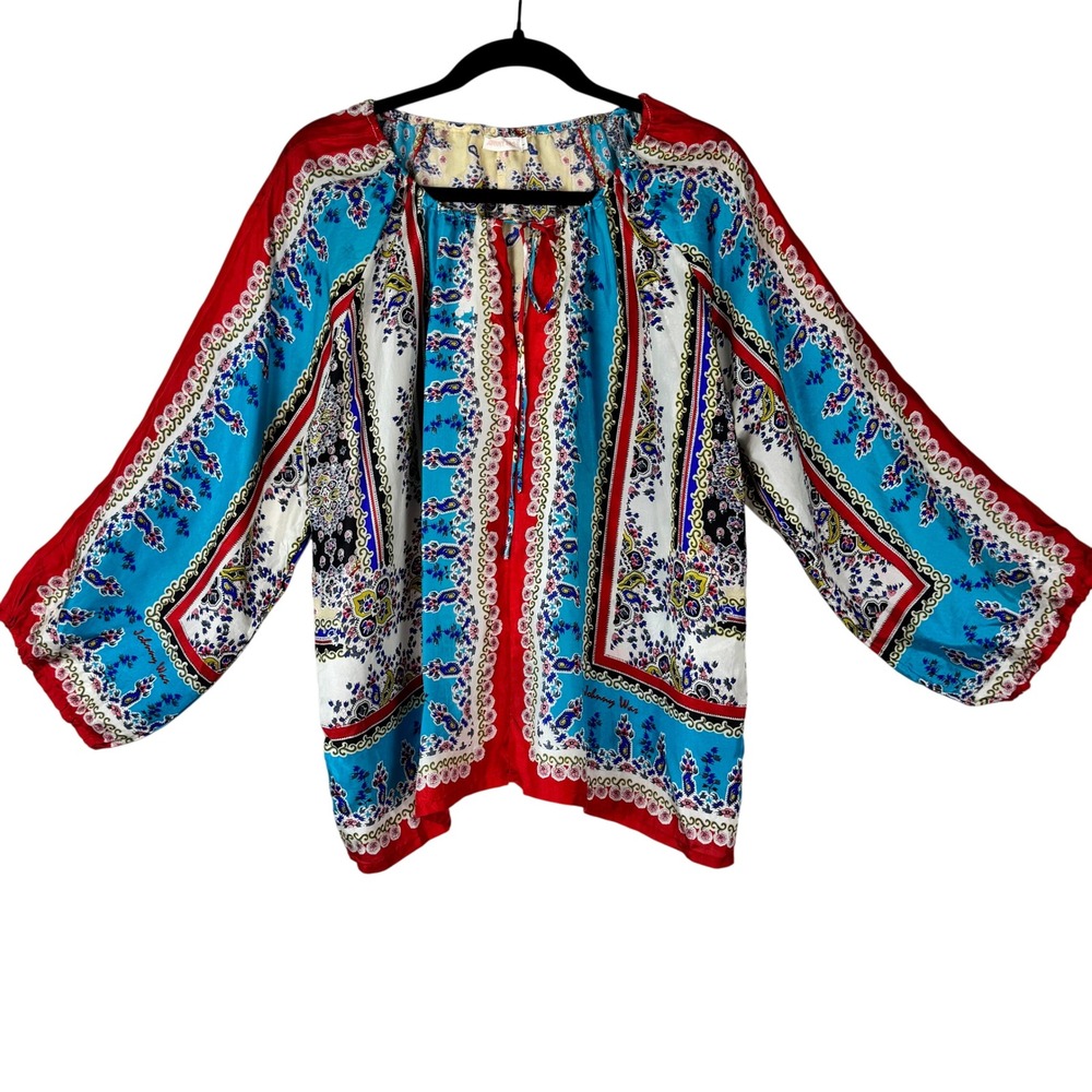 Johnny Was Boho Floral Paisley Blouse Size Large Cottagecore Peasant Top